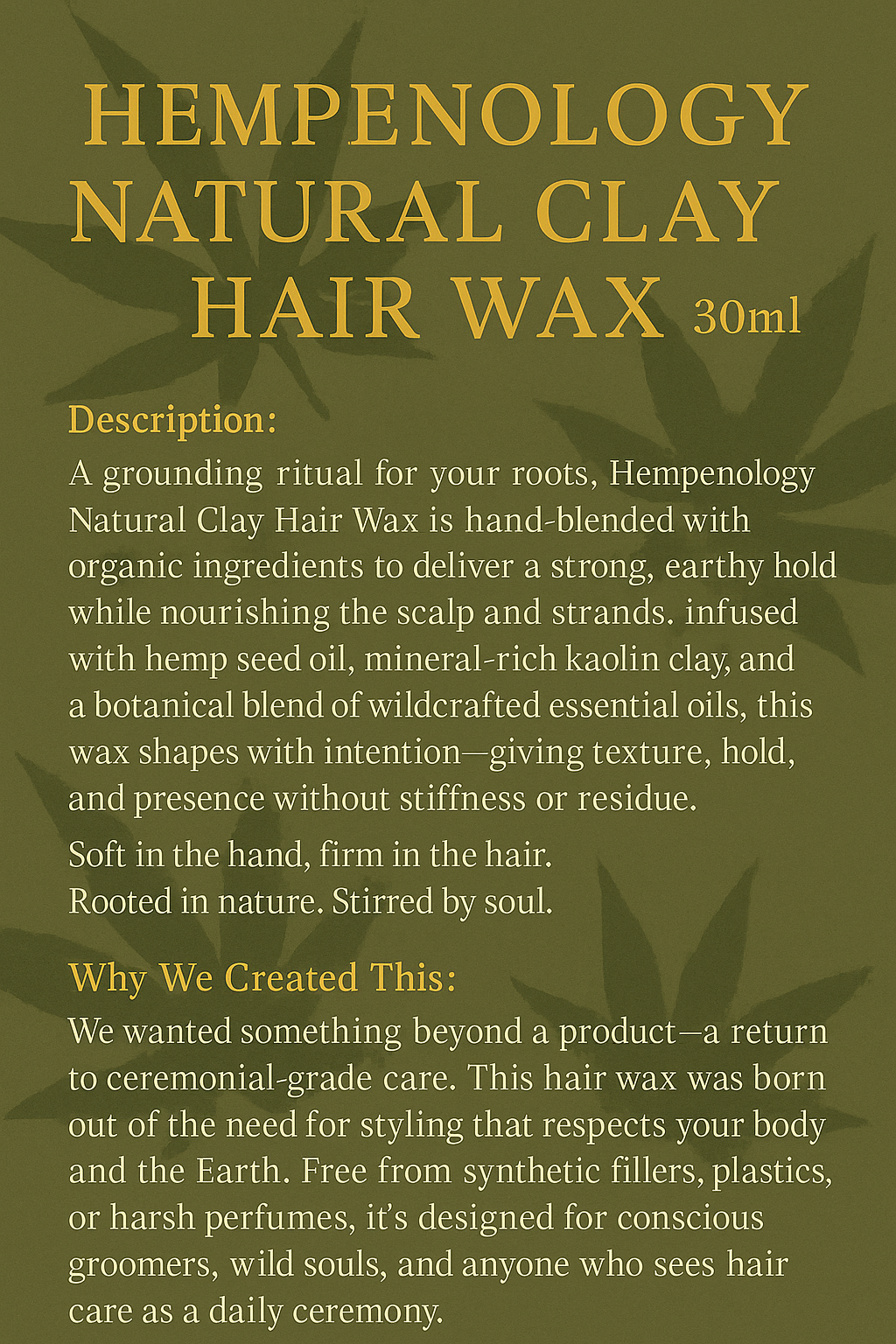 Hempenology Natural Clay Hair Wax – 30ml